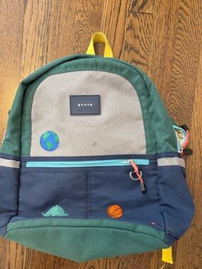 STATE Kids Kane Backpack Green Blue School Book Bag Embroidered Motif